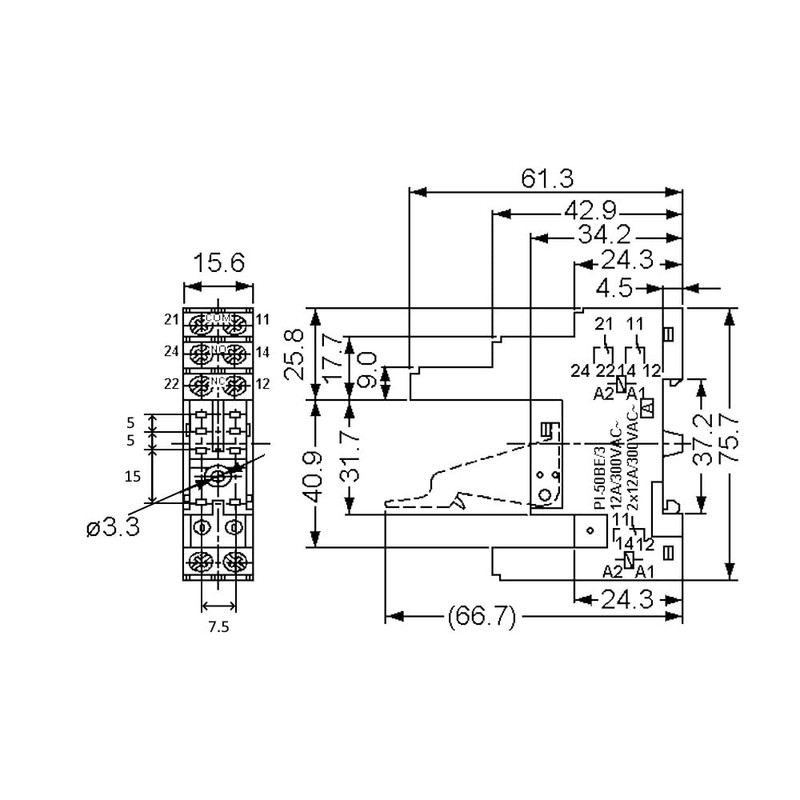 WITTKOWARE Relay socket for 35 mm DIN rail, plug-in base