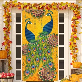 Happy Diwali Decorations Indian Diwali Peacock Door Cover Deepawali Indian Festival of Lights Decor Diwali Decorations for Home Party