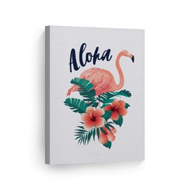 Smile Art Design Aloha Flamingo Decor White Background CANVAS PRINT Kids Room Decor Wall Art Baby Room Decor Nursery Decor Ready to Hang Made in the USA- 17x11