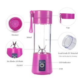 Portable Blender Cup,Electric USB Juicer Blender,Mini Blender Portable Blender For Shakes and Smoothies, juice,380ml, Six Blades Great for Mixing,purple
