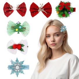 Habbiful 6 PCS Christmas Hair Clips for Women Girls Red and Green Christmas Hair Accessories Xmas Hair Bows Antlers reindeer Headdress Hairpin for Gifts Holiday Party Supplies