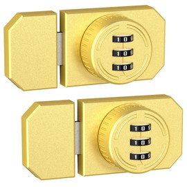 MeBantoo Keyless 3-Digit Combination Lock, Mechanical Stick-on Drawer Latch, Security Adhesive Cabinet Lock for Closet & Barn One-Way Doors (2, Gold)