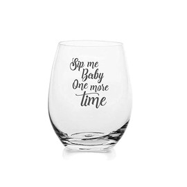 Lushy Wino - Etched Wine Glasses Stemless: Sip Me Baby One More Time | 18oz. All Purpose Wine Glass with Funny Sayings