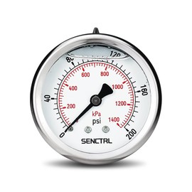 SENCTRL 0-200 Psi Glycerin Liquid Filled Pressure Gauge, 2.5" Dial Size, 1/4" NPT Back Mount, Stainless Steel Case, for Water Oil Pressure Test in Pipe Pool Pump Sand Filter Air Compressor