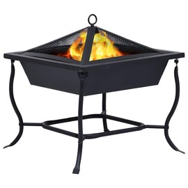 Benicabaly Stylish and Durable Outdoor Fire Pit for Cozy Evenings, Powder-Coated Steel, Includes Safety Guard and Wooden Poker, Black