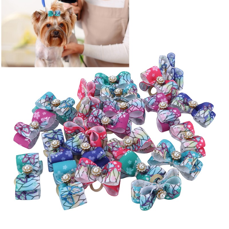 22pcs Pet Bowknot Rubber Bands Cute Colorful Dog Grooming Hair