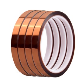 Granvoo 4 Rolls 10 mm x 30 m Heat Resistant Tape, Polyimide Kapton Tape, High Temperature Tape, High Temperature Tape, High Temp Electronics Insulation Tape for 3D Printing Sublimation Soldering