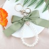 Keyring for Women, Green Ribbon Bow with Imitation Pearl Bracelet