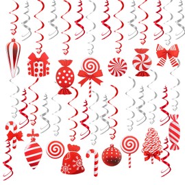 Leikedun 30PCS Candy Cane Ceiling Christmas Decorations Christmas Hanging Foil Swirl Decorations Candy Ceiling Decorations Christmas Ceiling Hanging Decorations for Christmas Holiday Party Supplies