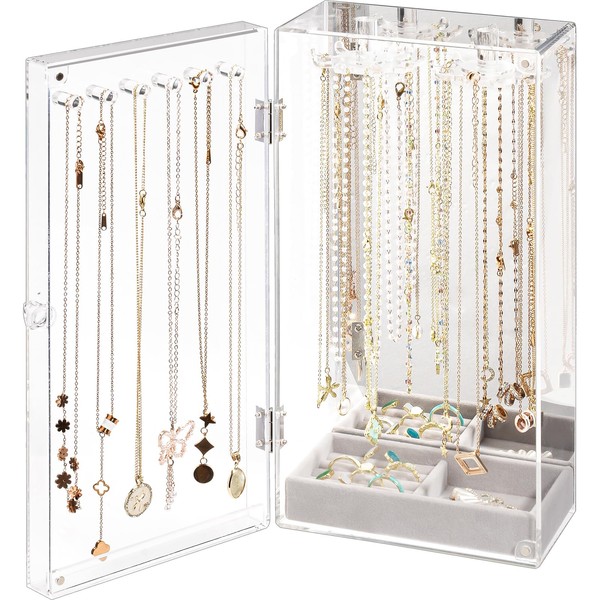 Lolalet Necklace Holder Organizer, Acrylic Jewelry Organizer with 24 Hooks,