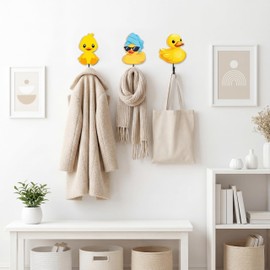 Kathfly 3 Pcs Rubber Duck Coat Hooks Wooden Large Yellow Duck Hat Hooks Wall-Mounted Decorative Wall Hanger for Home Bedroom Bathroom Decor Hanging Coats Bags Towels