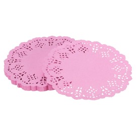 YELARXI Paper Doilies, Paper Lace Doilies Disposable Round Modern Decorative Placemats Bulk, 5.5 Inch Fit for Cakes Desserts Crafts Baked Grilled Fried Food Tableware (50 Pack, Pink)