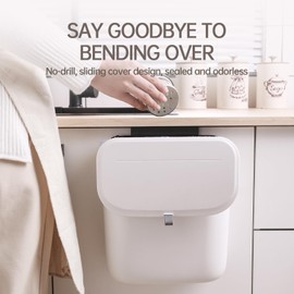 LYNLOO 2.4-Gallon No Drill Wall Mounted Trash Bin with Sliding Lid, Dual Installation & Triple-Seal Technology, Odorless Kitchen/Bathroom/Office Trash Can for Home, RV