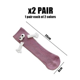 DUINIU 2 Pairs Of Magnetic Cartoon Socks, Magnetic Socks For Holding Hands, Cartoon Couple Socks, Funny 3d Cute Socks, Suitable For Couples, Children, Etc., Purple Pink Socks