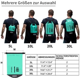 arteesol 5 L/10 L/20 L/30 L Waterproof Dry Bag/Dry Sack with Long Adjustable Shoulder Straps for Kayaking & Canoeing Trips, Fishing, Rafting, Swimming & Snowboarding