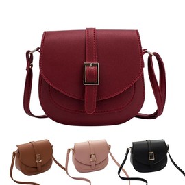Women's Stylish Casual Solid Color Saddle Bag Classic Trend Flap Shoulder Bag Versatile Crossbody Bag - Color: Red