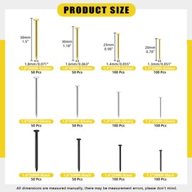 Mardatt 900Pcs 4 Sizes 3 Colors Hardware Nails Assortment Kit, Nails for Hanging Pictures, Small Nails, Finishing Nails, Hanging Nails, Wood Nails, Pin Nails, Wall Nails for Hanging