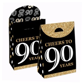 Big Dot of Happiness Adult 90th Birthday - Gold - Birthday Gift Favor Bag - Party Goodie Boxes - Set of 12