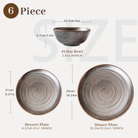 YALONG Ceramic Dinnerware Set 6 Pieces, Handmade Reactive Glaze Plates and Bowls Sets, Highly Chip and Crack Resistant | Dishwasher & Microwave Safe Dishes Set for 2