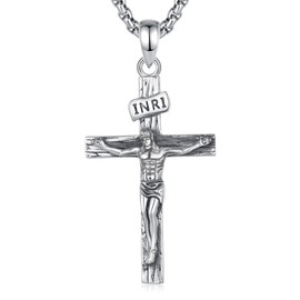 INFUSEU Jesus Necklace for Men, 925 Sterling Silver Cross Pendant Crucifix Orthodox Jewelry Catholic Religious Protection for Men Women