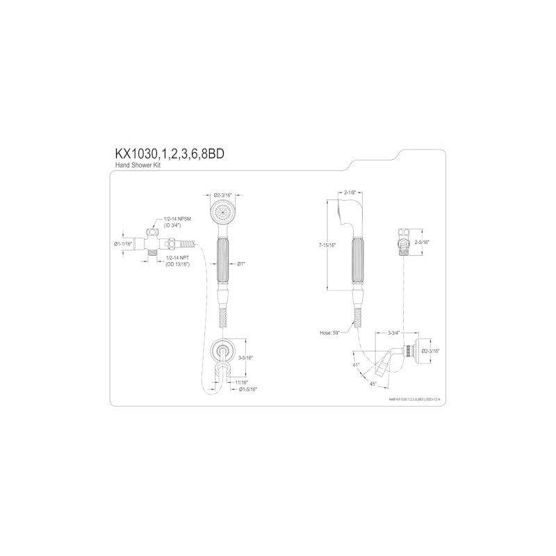 Kingston Brass KX1038BD Restoration Hand Shower Kit, Brushed Nickel