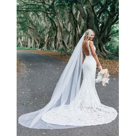 ELAWBTY Cathedral Wedding Veil 1 Tier Long Bridal Veil With Metal Comb Ivory