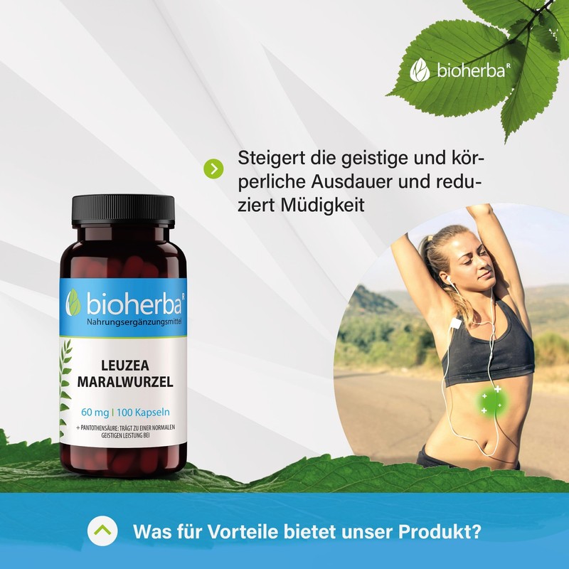BIOHERBA Leuzea Maral Root 60 mg - 100 Capsules with