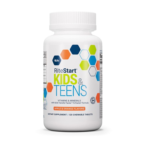 4Life RiteStart Kids & Teens - Apple and Orange Flavors - 22 Essential Vitamins and Minerals - Ages 2 and Up - Immune System Support Transfer Factor - Brain Support - 120 Chewable Tablets