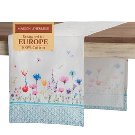 Maison d' Hermine Tablerunner 100% Cotton Table Runner Decorative Easter Tablerunners for Wedding, Restaurant, Buffet Party & Camping, Flower in The Field (Single Layer) - Spring/Summer (14.50"x72")