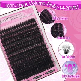 Individual Eyelashes 180D Cluster Lashes DIY Eyelash Extension Kit 228Pcs Eyelash Clusters Lash 14-20mm Clusters Eyelash Extensions Eyelashes Individual Kit with Bond and Seal Lash Glue(180 KIT)