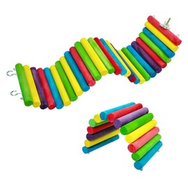 2PCS Hamster Climbing Bridge Ladder Ramp Chinchilla Wooden Suspension Bridge Colorful Bendy Tunnel Natural Wood Chew Toys for Sugar Glider Rodents(15.7x3.9in+7.8x3.9in Colored)