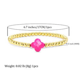 Joya Love Pink Clover Gold Beaded Bracelets For Women Gold plated Ball Lucky Four Leaf Clover Stretch Bracelet For Women Trendy Jewelry Gifts