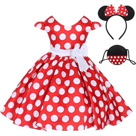 Formemory Mouse Costume, Children, Cosplay, Costume, Halloween, Christmas, Polka Dot Pattern, Skirt, Dress, Bag, Headband, 3-Piece Set, Great for Everyday Wear (120)