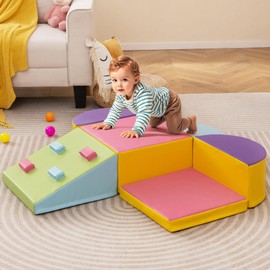 Costzon Toddler Climbing Toys Indoor, 6 Pieces Soft Play Blocks with EPE Foam, PU Leather Cover & Vivid Colors for Inside Climb and Crawl Activity, Foam Climbing Blocks for Toddlers Baby Kids