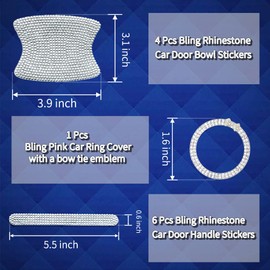 Yeapop 11 Pcs Rhinestone Bling Car Door Handle Stickers, Bling Car Accessories Crystal Glitter Door Handle Protector Stickers, Scratch Protective Reflective Auto Stickers for Woman & Girls