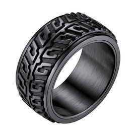 Black Spinner Ring Cool Car Motorcycle Tire Tread Biker Rings Band for Men Wedding Band Size 10