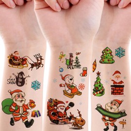 Christmas Temporary Tattoos for Kids, 200Pieces Bulk Christmas Cute Santa Clau Tattoos for Boys Girls Christmas Prizes Goodies Party Favor for Kids Christmas Give Away Goodie Bag Stuffers, 24 Sheets