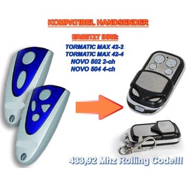 Tormatic MNHS43-2 Novotron 302, MNHS43-4 Novotron 304/503 MAX43-2 / MAX43-2 NOVO 502, MAX43-4 NOVO 504 Compatible Handheld Transmitter, 4-Channel Replacement Transmitter, 433.92 MHz Rolling Code