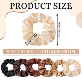 Pack of 6 Satin Hair Scrunchies for Women, Premium Velvet Hair Bobbles, Plain Elastic Thick Bands, Hair Scrunchies Soft Elastic Silk Skrunschis Large