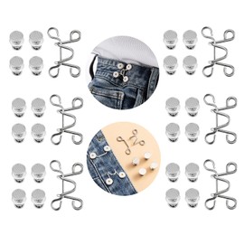 6 Sets Adjustable Waist Buckle Extender Set, Jean Button Pins, No Sewing Required Pants Clips, Silver