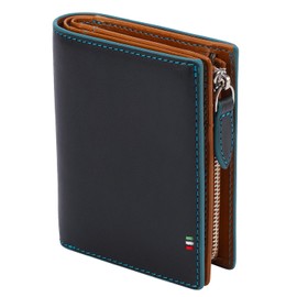 Golbe Men's Italian Leather Wallet, L-Shaped Zipper, dark navy