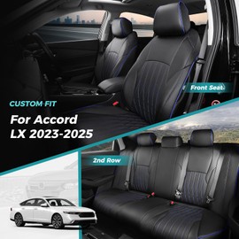FEINEPRO Custom for Honda Accord Seat Covers 2023 2024 2025 LX, Faux Leather Car Seats Cover Full Set (Rear Row W/40/60 Split Backrest)-BlackBlue