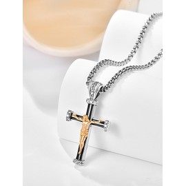 PRAYMOS Silver Cross Necklace 925 Sterling Silver Crucifix Pendant Faith Necklace for Women Girls Christian Religious Jewelry Necklace for Birthday, Sterling Silver, Cubic Zirconia
