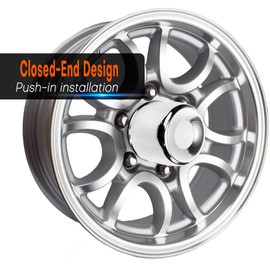 GTOWNWORKS 4pcs 4.25 inch Push Through Wheel Center Caps for 4.25" Center Bore Auto Trailer Wheel Rim, 4 Pack Chrome Silver Rim Hub Covers