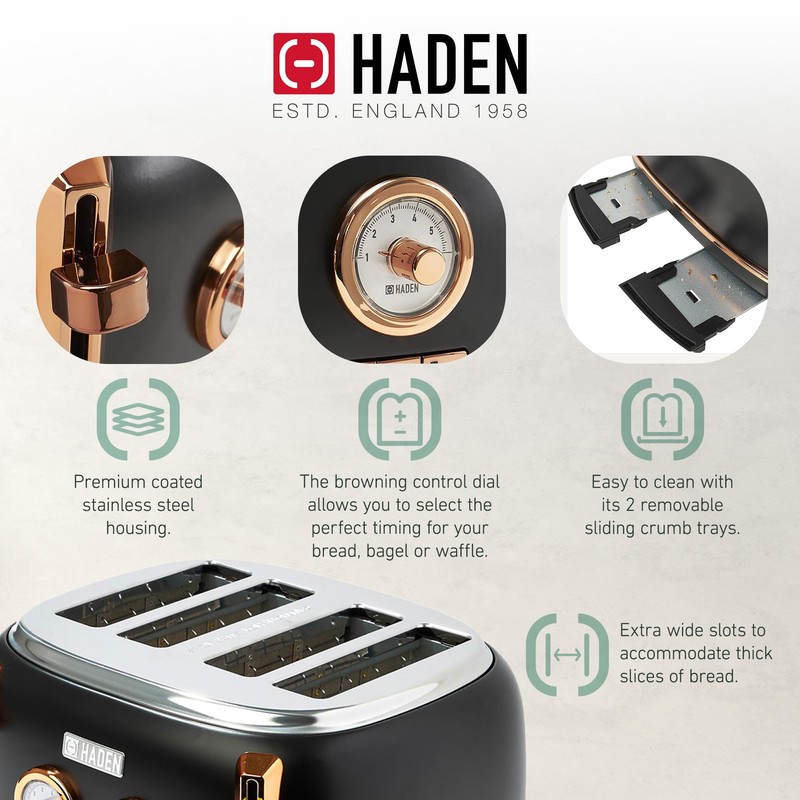 Haden Dorset 4 Slice Wide Slot Stainless Steel Toaster with