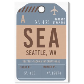 The Oliver Gal Artist Co. Cities and Skylines Wall Art Canvas Prints 'Seattle Luggage Tag' Home Décor, 10" x 15", Brown, Blue