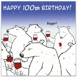 Twizler Funny Birthday Card with Polar Bear and Wine – 100th Birthday Card – Humour Card - Age 100 Birthday Card - Funny Card