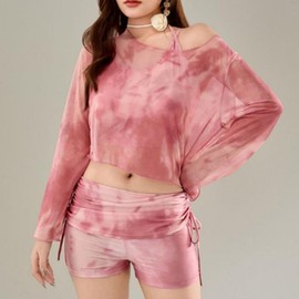 Women's Pink Bikini Set: Cover-Up Bra Top & Integrated Skort Khaki Pink L