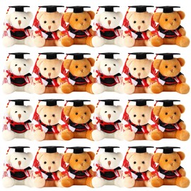 24Pcs Mini Graduation Bear, 3.54 inch Graduation Stuffed AnimalsBulk Teddy Bear 2024 Graduation Gifts with Black Cap for Kindergarten High School College Elementary Party (3 Colors)