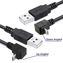 chenyang - Paquete de 2 cables USB a micro USB, USB 2.0 macho a micro USB 5 pines macho 90 grados de carga en ángulo de carga de transferencia de datos de 0,3 m